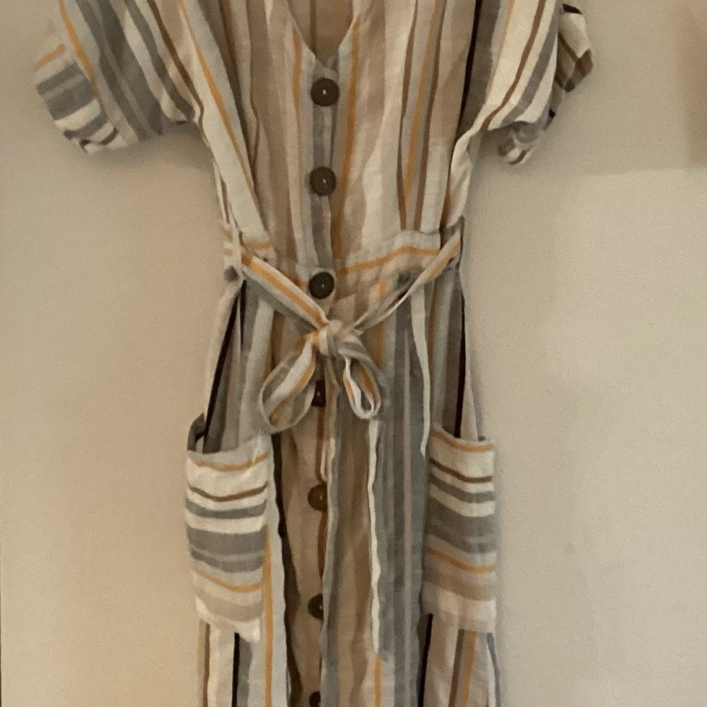 Rebellion Striped Linen Look Midi Dress